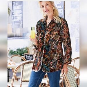 FLORAL SILK VELVET POETS TUMIC SHIRT